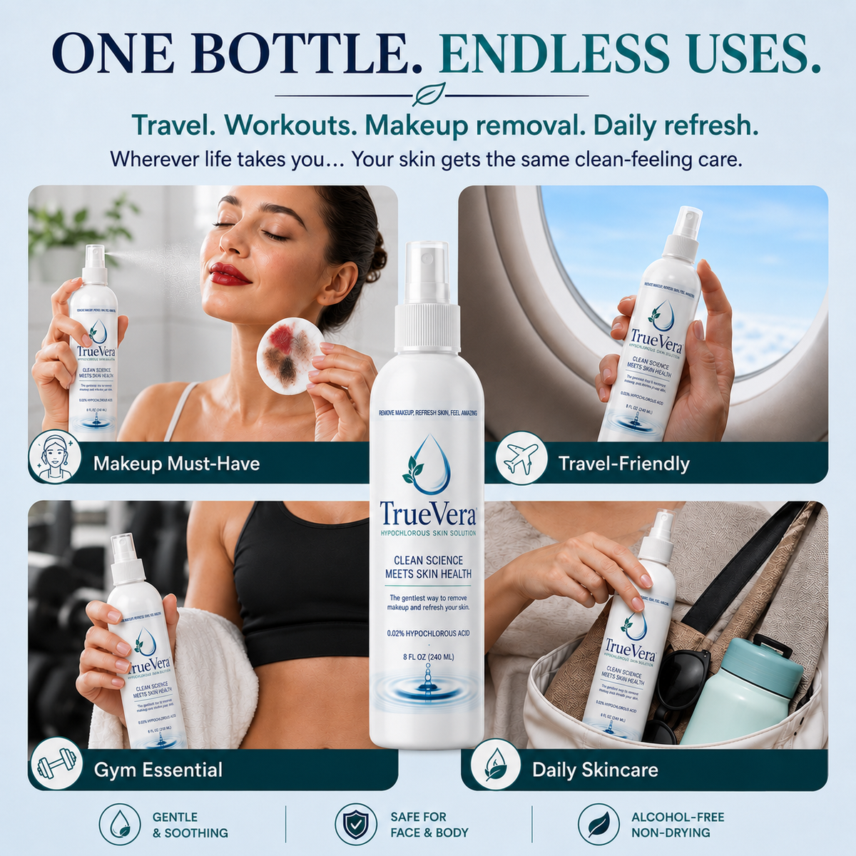 TrueVera HOCl Spray - Makeup Remover & Skin Refresh, 8oz