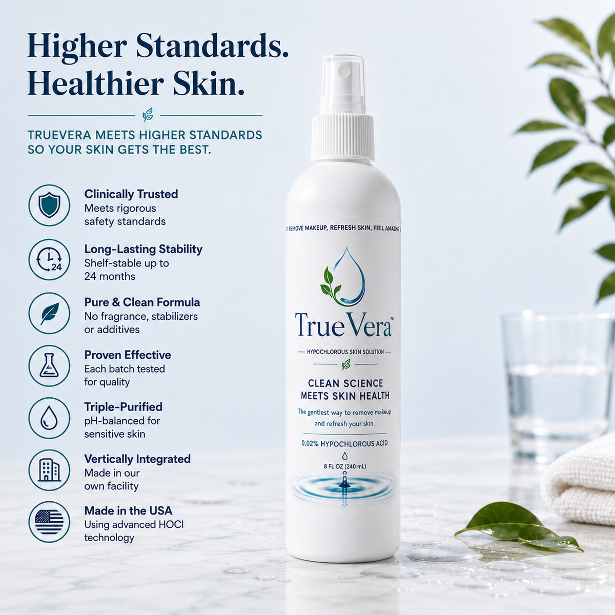 TrueVera HOCl Spray - Makeup Remover & Skin Refresh, 8oz